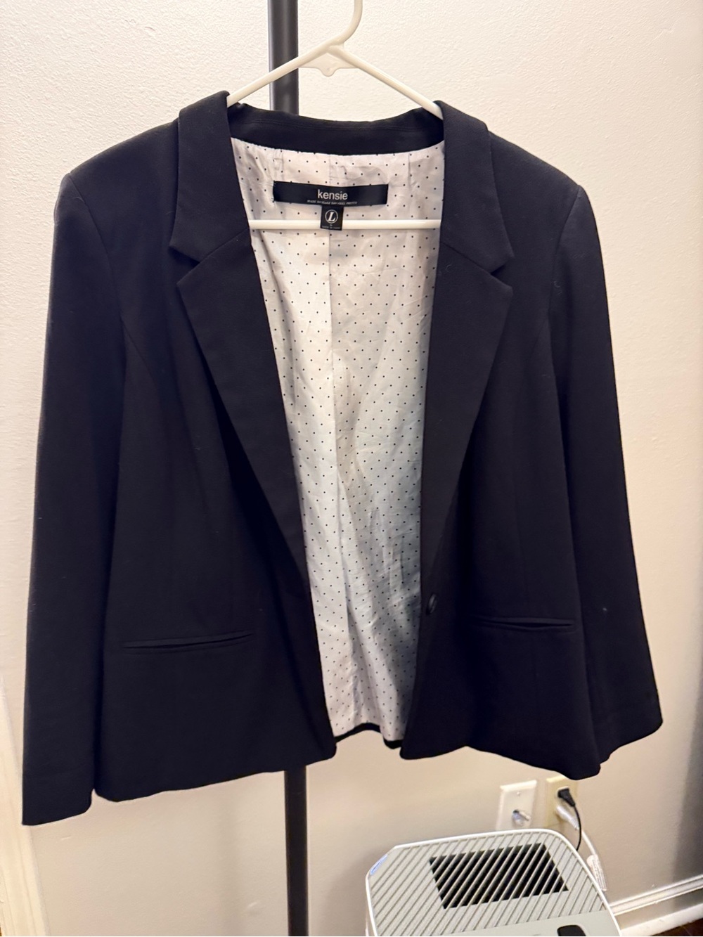 kensie Black Women's Blazer with Polka-Dot Lining